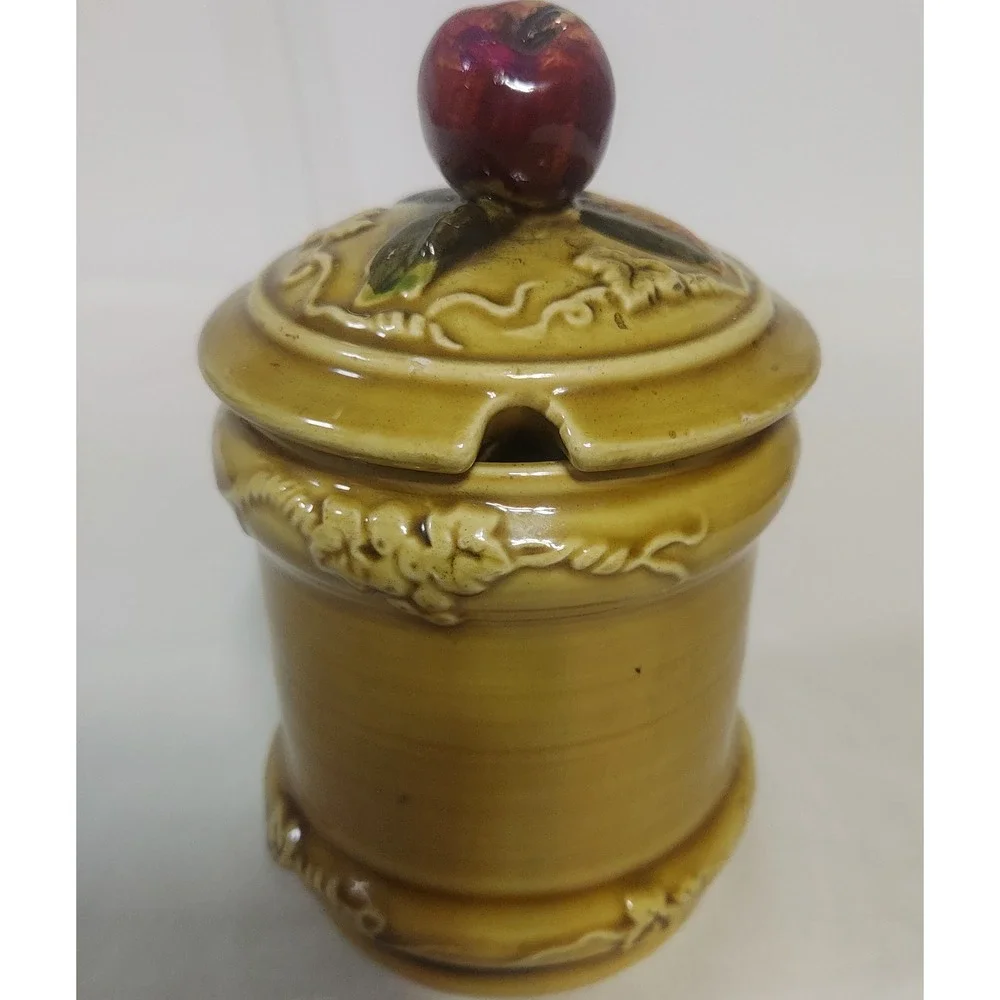 Geo‎ Z Lefton Ceramic Apple Fruit Jar Jelly Jar Vintage Kitchen Decor 4127